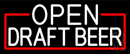 White Open Draft Beer With Red Border LED Neon Sign