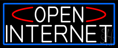 White Open Internet With Blue Border LED Neon Sign