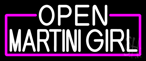 White Open Martini Girl Pink Border LED Neon Sign