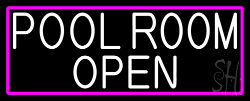 White Pool Room Open With Pink Border LED Neon Sign