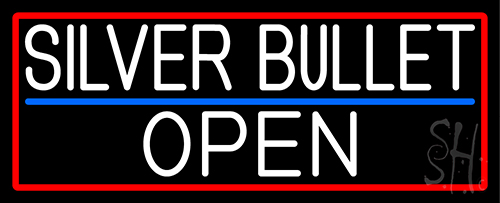 White Silver Bullet Open With Red Border LED Neon Sign