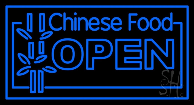 Blue Chinese Food Open LED Neon Sign