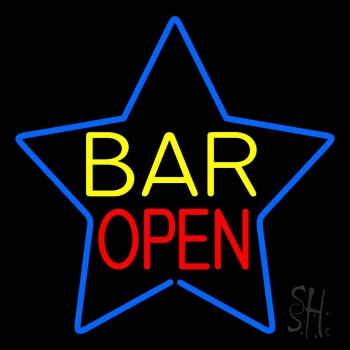 Yellow Bar Open Inside Blue Star LED Neon Sign