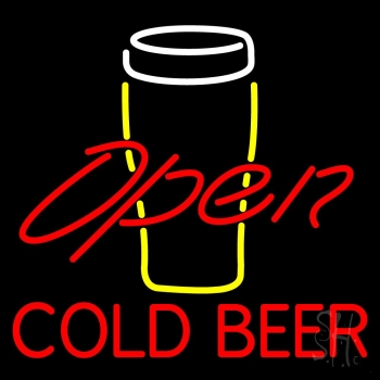 Yellow Glass With Cold Beer Open LED Neon Sign