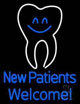 New Patients With Tooth Logo LED Neon Sign