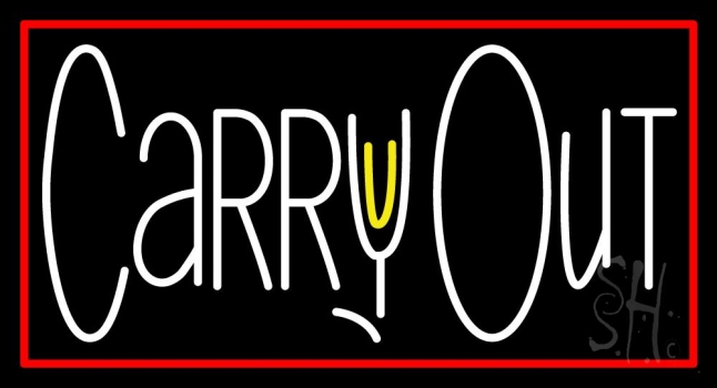 Carry Out With Red Border LED Neon Sign