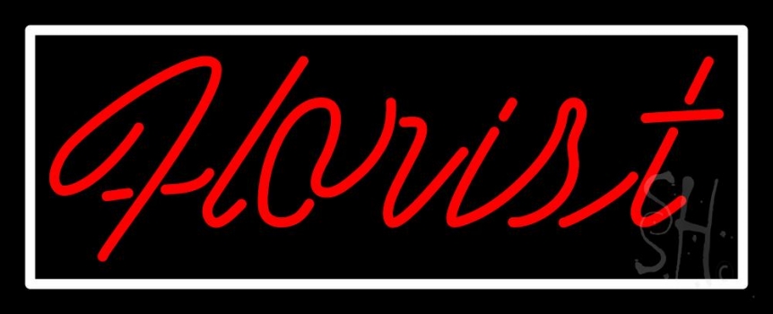 Cursive Red Florist With White Border LED Neon Sign