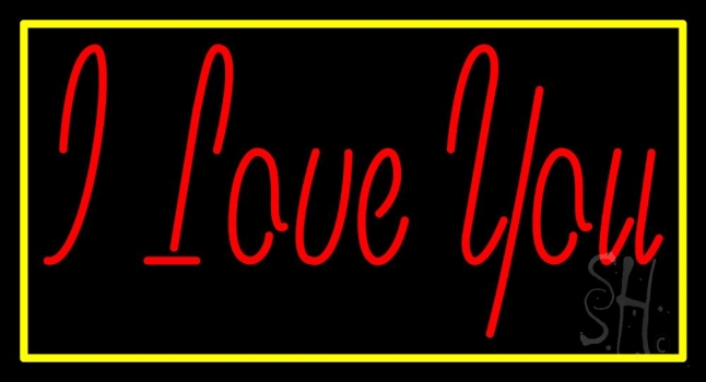 Red I Love You With Yellow Border LED Neon Sign