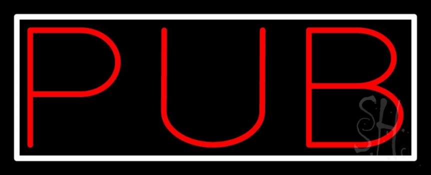 Red Pub With White Border LED Neon Sign