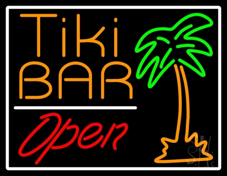 Tiki Bar With Palm Tree Open LED Neon Sign