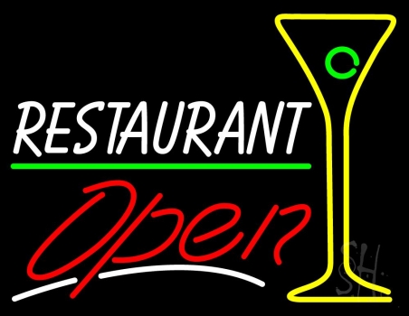 White Restaurant With Martini Glass Open LED Neon Sign
