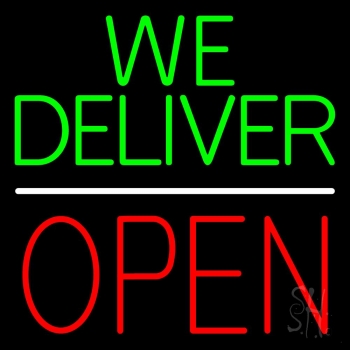 We Deliver Open Block White Line LED Neon Sign