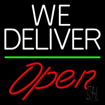 White We Deliver Green Line Open LED Neon Sign