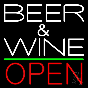 White Beer And Wine With Bottle Red Open LED Neon Sign