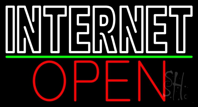 Double Stroke Internet Open Green Line LED Neon Sign