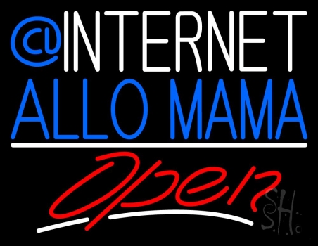 Internet Allo Mama White Line Open LED Neon Sign