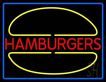 Hamburgers Logo Blue Border LED Neon Sign