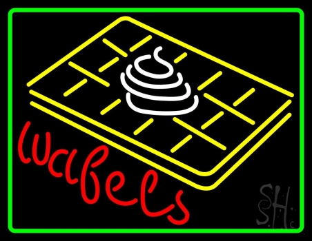 Wafels With Green Border LED Neon Sign