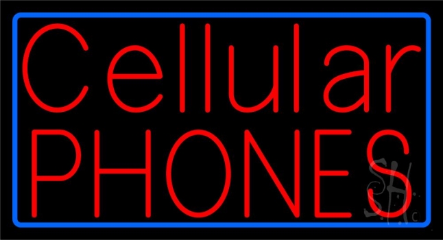 Red Cellular Phones Blue Border LED Neon Sign