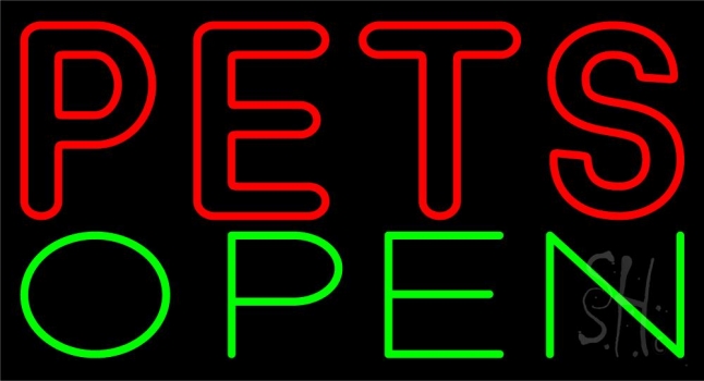 Red Pets Green Open LED Neon Sign