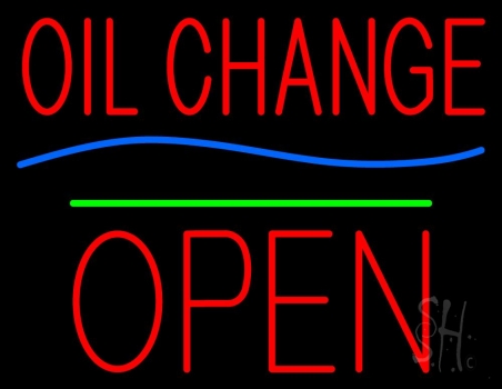 Oil Change Open Block Green Line LED Neon Sign