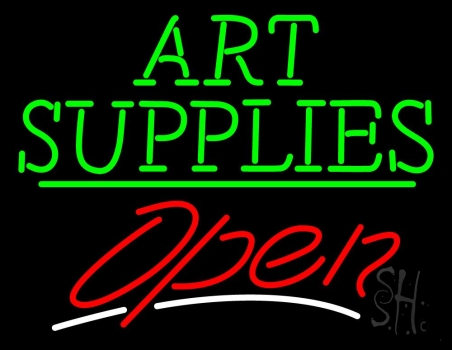 Green Art Supplies With Open 3 LED Neon Sign