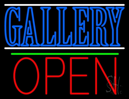 Blue Gallery With White Line With Open 1 LED Neon Sign