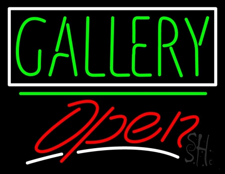 Green Gallery Block With Open 3 LED Neon Sign