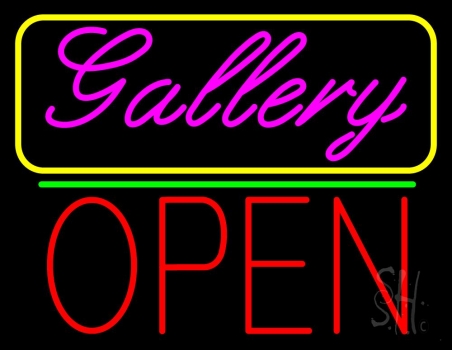 Pink Cursive Gallery With Open 1 LED Neon Sign
