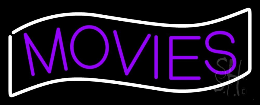 Purple Movies White Border LED Neon Sign