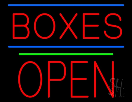 Red Boxes Open Block Green Line LED Neon Sign