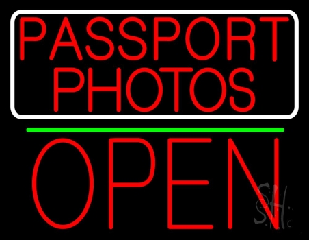 Red Passport Photos With Open 1 LED Neon Sign