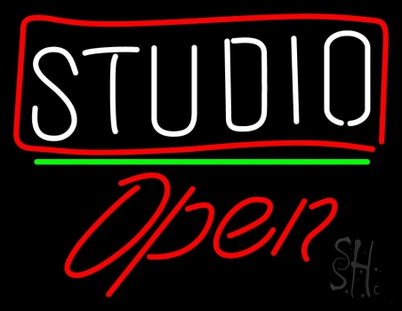 White Studio With Border Open 2 LED Neon Sign