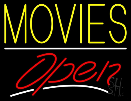 Yellow Movies Open LED Neon Sign