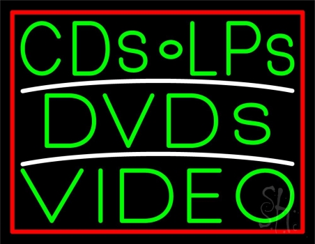 Green Cds Lps Dvds Video Red Border LED Neon Sign
