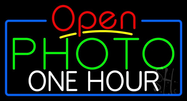 Green Photo One Hour With Open 4 LED Neon Sign