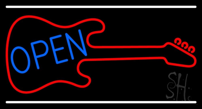 Guitar Blue Open Block LED Neon Sign