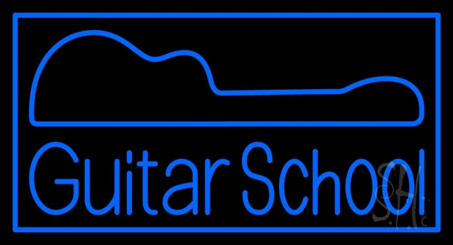 Blue Guitar School With Border LED Neon Sign
