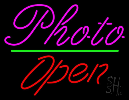 Pink Cursive Photo With Open 2 LED Neon Sign
