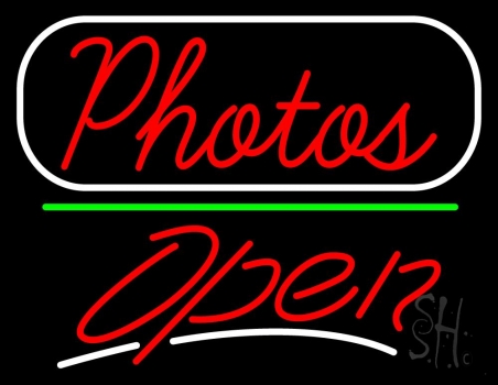 Red Cursive Photos With Open 3 LED Neon Sign