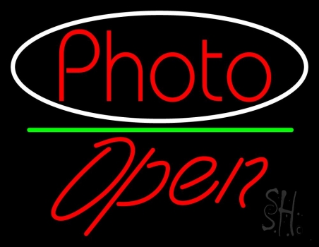 Red Photo With Open 2 LED Neon Sign