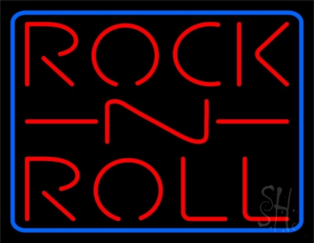 Rock N Roll Block Blue Border 1 LED Neon Sign