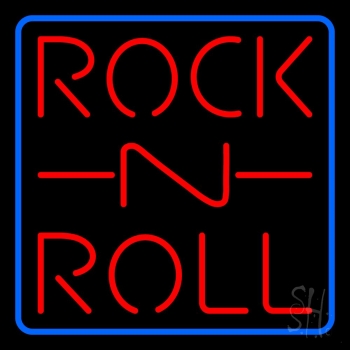 Rock N Roll Block Blue Border LED Neon Sign