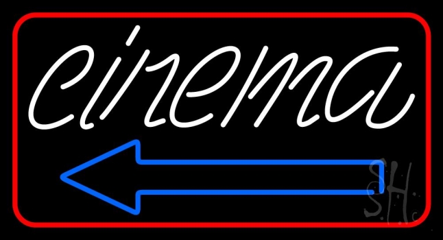 White Cinema With Blue Arrow LED Neon Sign