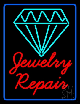 Jewelry Repair Cursive Blue Border LED Neon Sign