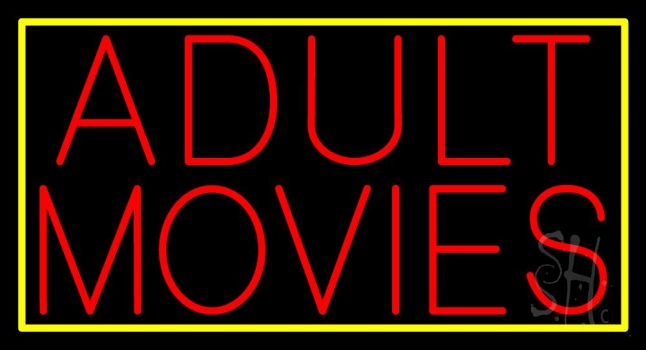 Red Adult Movies Yellow Border LED Neon Sign
