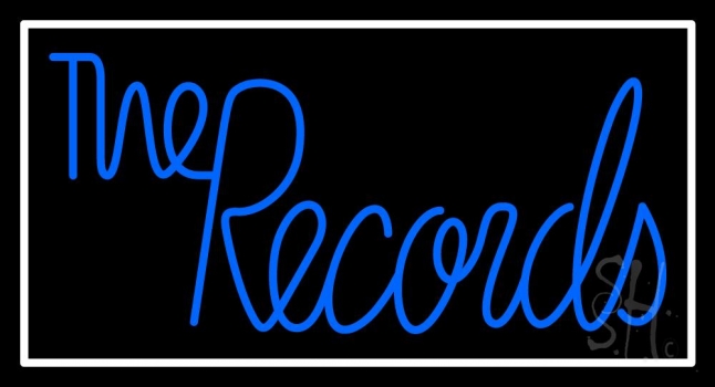 Blue The Records White Border LED Neon Sign