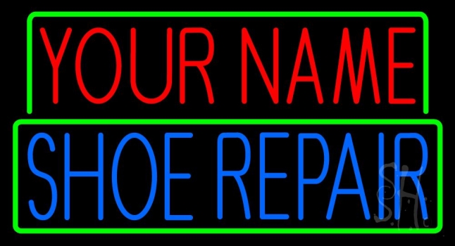 Custom Blue Shoe Repair With Green Border LED Neon Sign