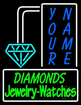 Custom Green Diamonds Jewelry Watches With White Border LED Neon Sign