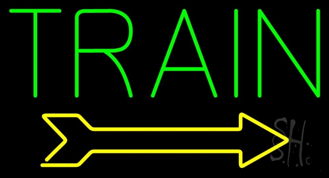 Green Train With Arrow LED Neon Sign